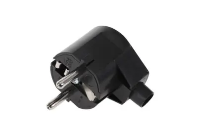 Vtikač 16A/250V plastični za kabel, kotni, črni