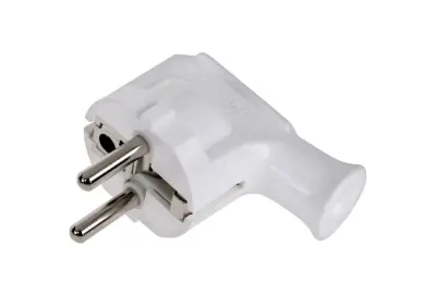 Vtikač 16A-250V plastični za kabel, kotni izvod, bele barve