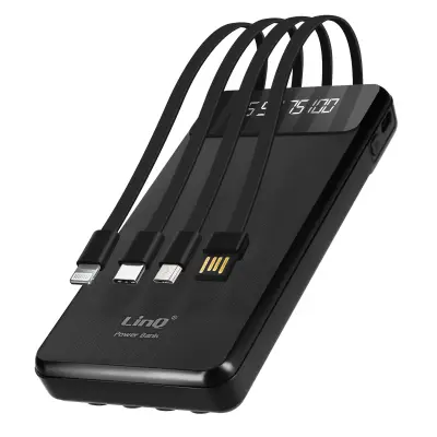 15000 mAh rezervna baterija, snemljiv kabel 4 v 1, LinQ - crn