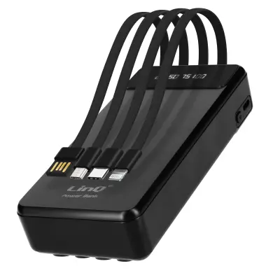 25800 mAh rezervna baterija, snemljiv kabel 4 v 1, LinQ - crn