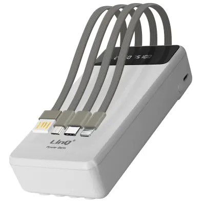 25800 mAh rezervna baterija, snemljiv kabel 4 v 1, LinQ - bel