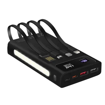 Zunanja baterija 25800 mAh, USB C USB 3.0, integrirani kabli, LinQ - crna