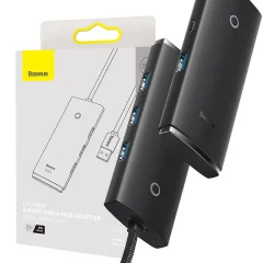 Baseus Lite Series Hub 4v1 USB na 4x USB 3.0, 25 cm (črna)