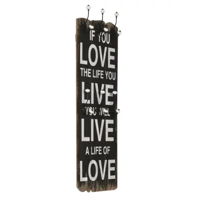 vidaXL Stenski obešalnik s 6 kljukicami 120x40 cm LOVE LIVE