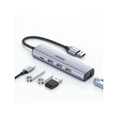 5v1 adapter UGREEN USB-A na 3x USB 3.0 + RJ45 + USB-C (srebrn)