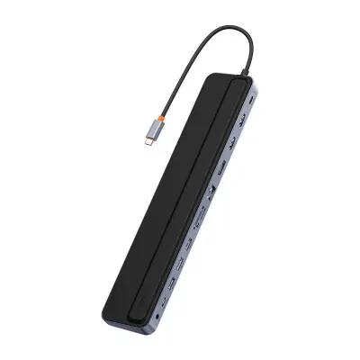 Hub 12w1 Baseus EliteJoy Gen2 series USB-C do 2xHDMI+ 3xUSB 3.0+ PD+ DP+ SD/TF+ RJ45+Type-C+ 3,5 mm (temno siva)