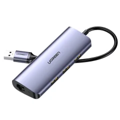 Adapter HUB UGREEN, USB-C do 3xUSB 3.0A, 1x RJ45 (SIVA)