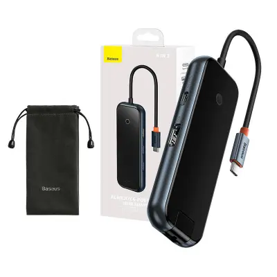 Hub 6v1 Baseus AcmeJoy series USB-C do 2xUSB 3.0 + USB 2.0 + USB-C PD + HDMI + RJ45 (temno siv)