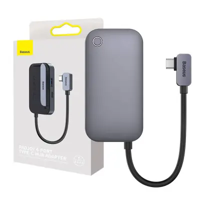 Hub 4v1 Baseus PadJoy Series USB-C v USB 3.0 + HDMI + USB-C PD + vtičnica 3,5 mm (siva)