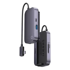 Hub 6in1 Baseus PadJoy Series USB-C v USB 3.0 + HDMI + USB-C PD + vtičnica 3,5 mm + SD/TF (siva)