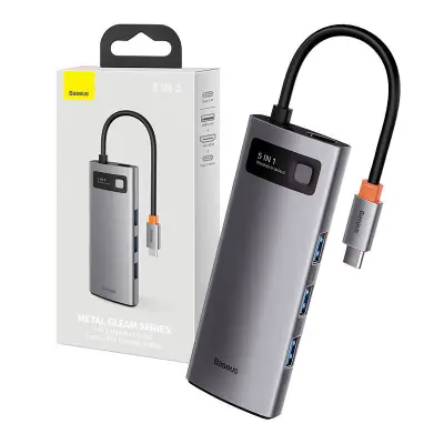 Hub 5v1 Baseus Metal Gleam Series, USB-C do 3x USB 3.0 + HDMI + USB-C PD