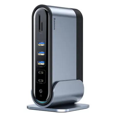 Baseus Working Station Multifunctional Type-C HUB Adapter (CN+UK+EU) Temno siva