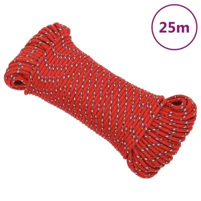 vidaXL Vrv za čoln rdeče 4 mm 25 m polipropilen