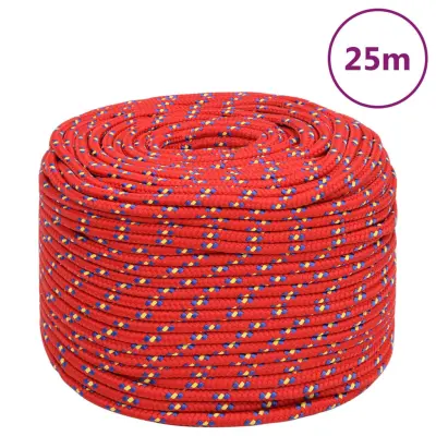 vidaXL Vrv za čoln rdeče 10 mm 25 m polipropilen