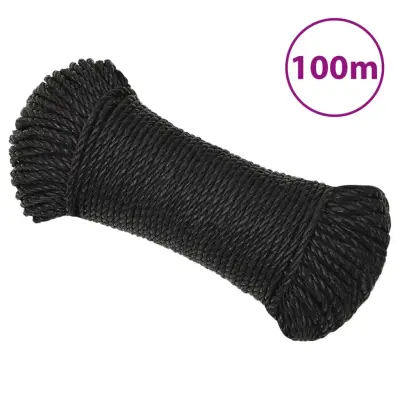 vidaXL Delovna vrv črna 6 mm 100 m polipropilen