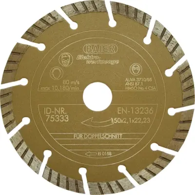 Baier Maschinenfabrik Diamantscheibe D=150mm gold II 75333: Baier Maschinenfabrik diamantna rezalna plošča premera 150mm gold II 75333.