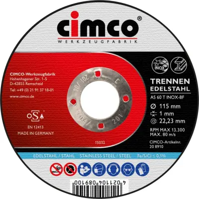 Cimco Korund-Trennscheibe Inox D=115mm 208910: Cimco korundna rezalna plošča za inox premera 115mm 208910.