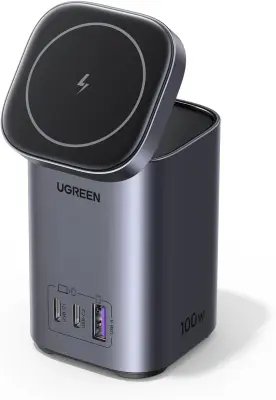 Polnilna postaja Ugreen 100W GaN s 15W brezžičnim polnilnikom MagSafe
