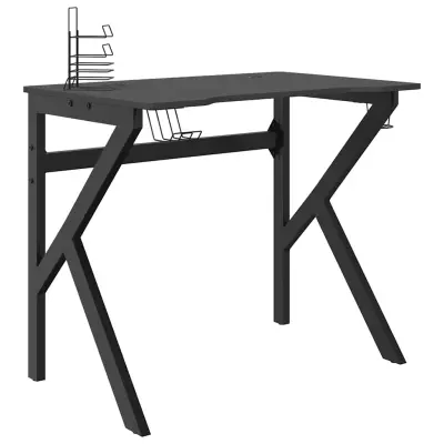 vidaXL Gaming miza z nogami K-oblike črna 90x60x75 cm