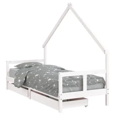 vidaXL Otroški posteljni okvir s predali bel 80x200 cm trdna borovina