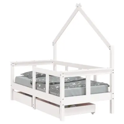 vidaXL Otroški posteljni okvir s predali bel 70x140 cm trdna borovina