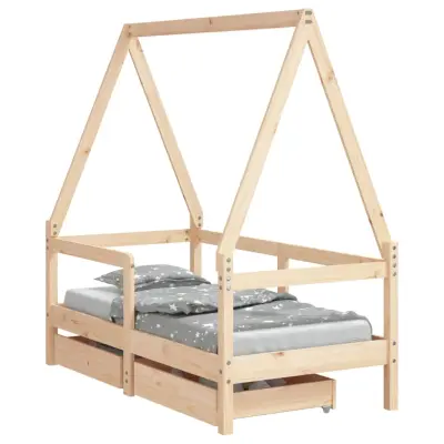 vidaXL Otroški posteljni okvir s predali 70x140 cm trdna borovina