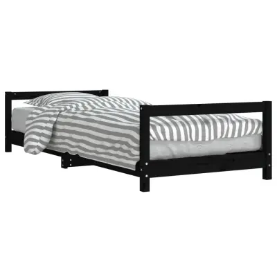 vidaXL Otroški posteljni okvir črn 80x200 cm trdna borovina
