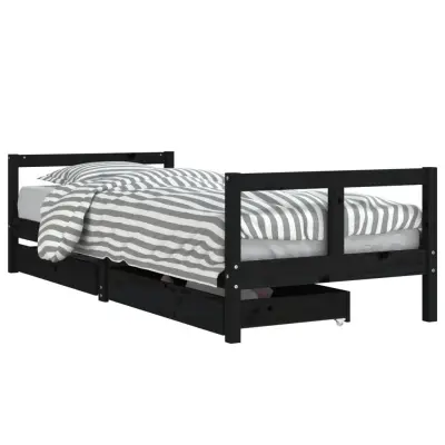 vidaXL Otroški posteljni okvir s predali črn 80x200 cm trdna borovina