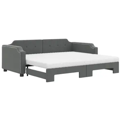 vidaXL Izvlečna dnevna postelja z vzmetnico tem. siva 80x200 cm blago
