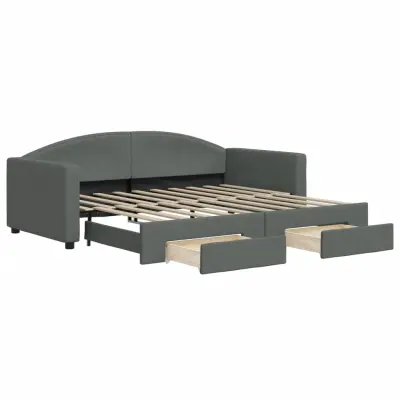vidaXL Izvlečna dnevna postelja s predali temno siva 90x190 cm blago
