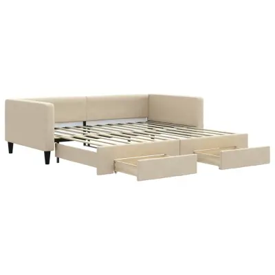 vidaXL Izvlečna dnevna postelja s predali krem 100x200 cm blago