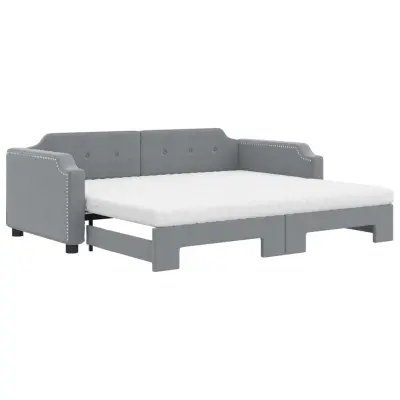 vidaXL Izvlečna dnevna postelja z vzmetnico sv. siva 80x200 cm blago