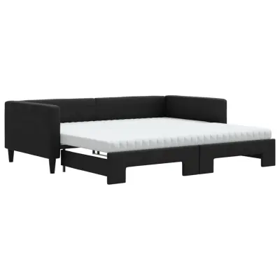 vidaXL Izvlečna dnevna postelja z vzmetnicami črna 100x200 cm blago