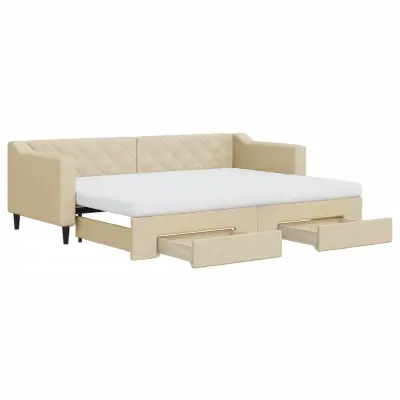 vidaXL Izvlečna dnevna postelja s predali krem 80x200 cm blago