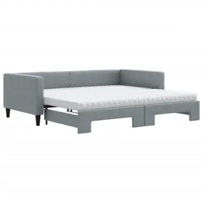 vidaXL Izvlečna dnevna postelja z vzmetnicami siva 100x200 cm blago