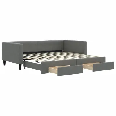 vidaXL Izvlečna dnevna postelja s predali temno siva 100x200 cm blago