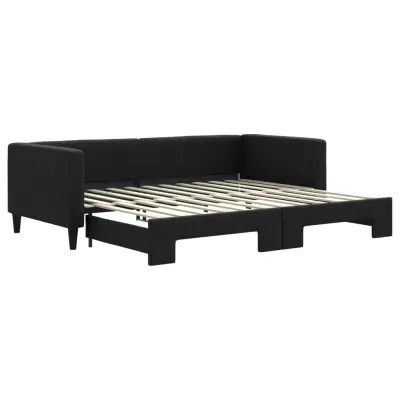 vidaXL Izvlečna dnevna postelja črna 90x200 cm blago