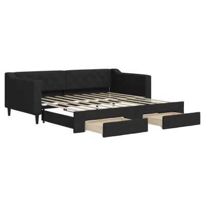 vidaXL Izvlečna dnevna postelja s predali črna 90x190 cm blago
