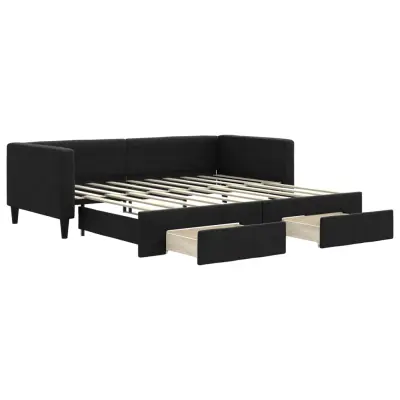 vidaXL Izvlečna dnevna postelja s predali črna 90x190 cm blago