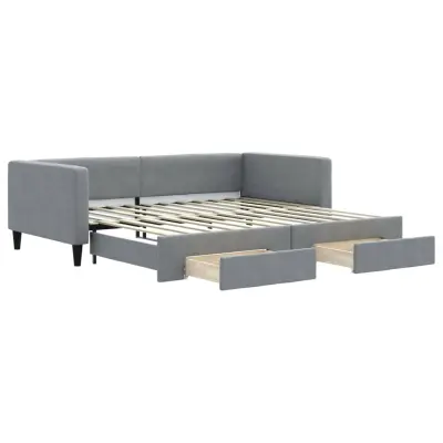 vidaXL Izvlečna dnevna postelja s predali svetlo siva 100x200 cm blago