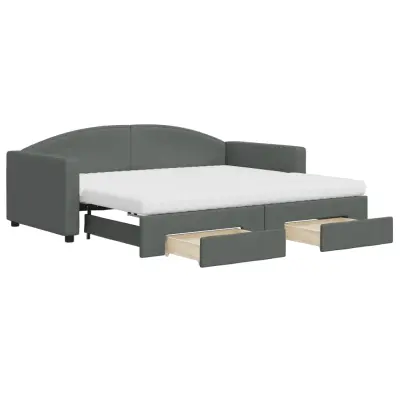 vidaXL Izvlečna dnevna postelja s predali temno siva 90x190 cm blago