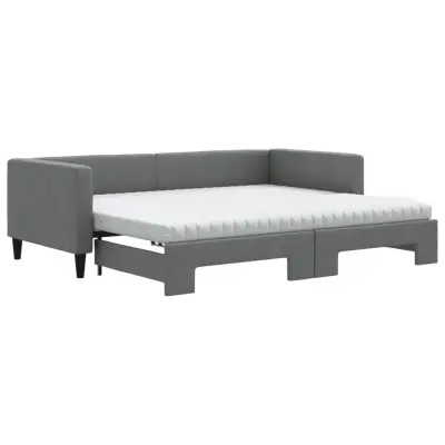 vidaXL Izvlečna dnevna postelja z vzmetnicami tm. siva 90x190 cm blago