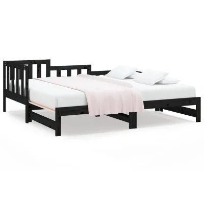 vidaXL Izvlečna dnevna postelja črna 2x(90x190) cm trdna borovina