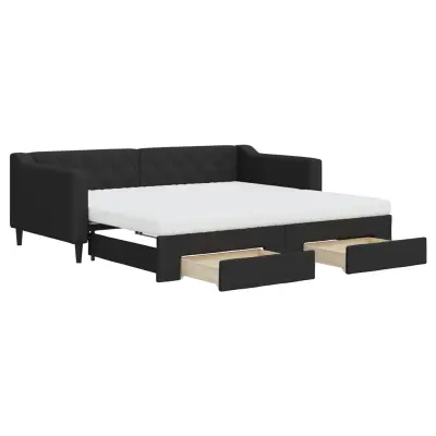 vidaXL Izvlečna dnevna postelja s predali črna 90x190 cm blago