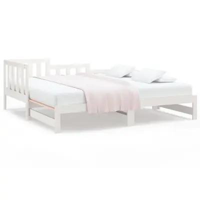 vidaXL Izvlečna dnevna postelja bela 2x(90x200) cm trdna borovina
