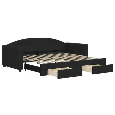 vidaXL Izvlečna dnevna postelja s predali črna 90x190 cm blago