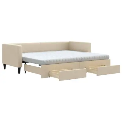 vidaXL Izvlečna dnevna postelja s predali krem 80x200 cm blago