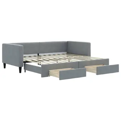 vidaXL Izvlečna dnevna postelja s predali svetlo siva 90x200 cm blago