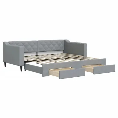 vidaXL Izvlečna dnevna postelja s predali svetlo siva 90x190 cm blago