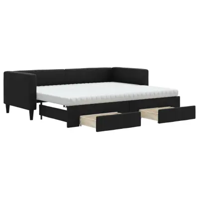 vidaXL Izvlečna dnevna postelja s predali črna 80x200 cm blago
